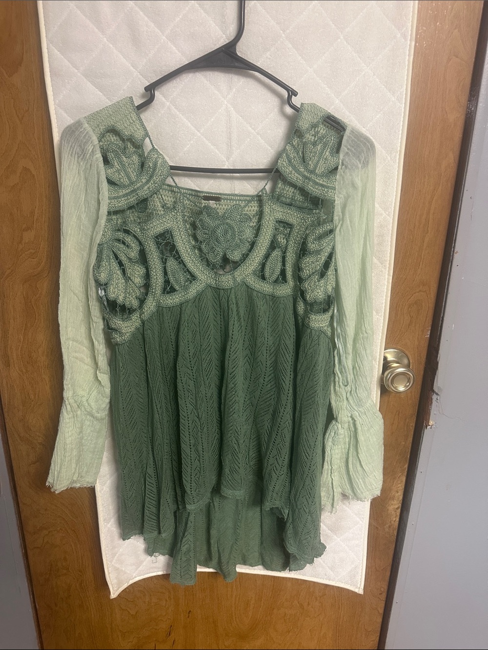Free People Two-Tone Green Lace & Knit Tunic